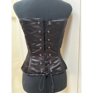 Black Satin Corset Lace Up Top 0122-6